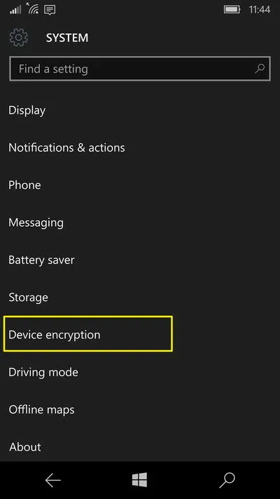 encrypt windows 10 phone