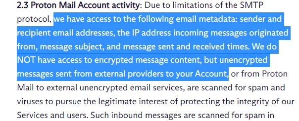 ProtonMail Account Activity