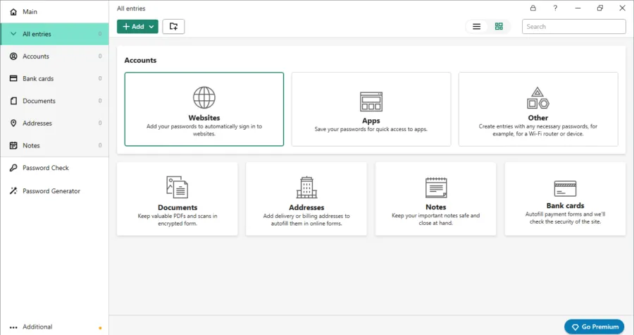 Kaspersky Password Manage interface