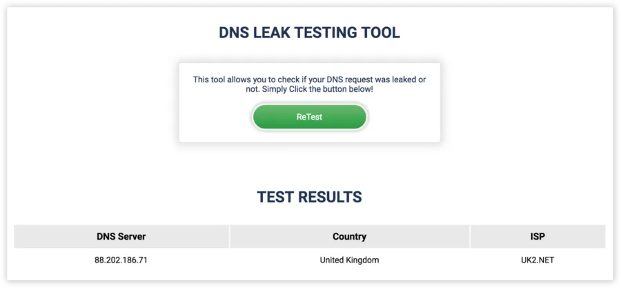 DNS Leak Tool by VPNInsights.com