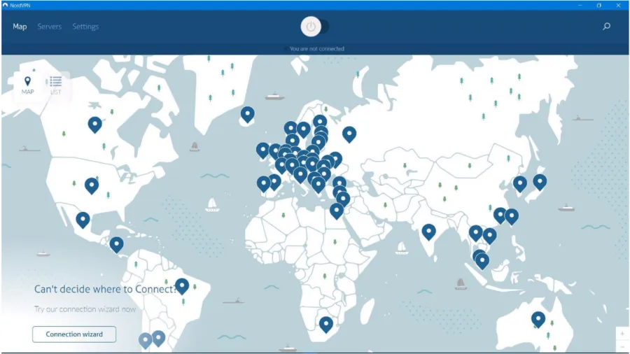 NordVPN server locations map