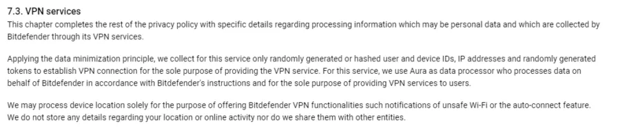 Bitdefender VPN logging policy