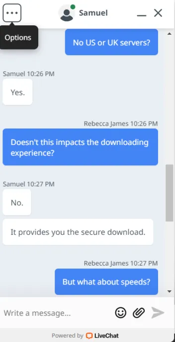 Ivacy VPN's customer support chat