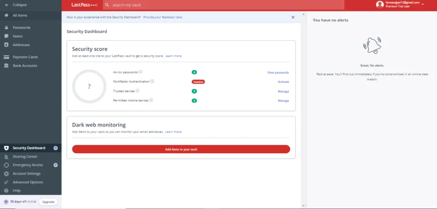 LastPass Password Manager Security Dashboard