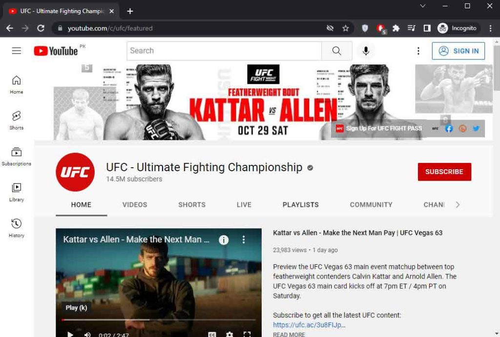 YouTube UFC Channel